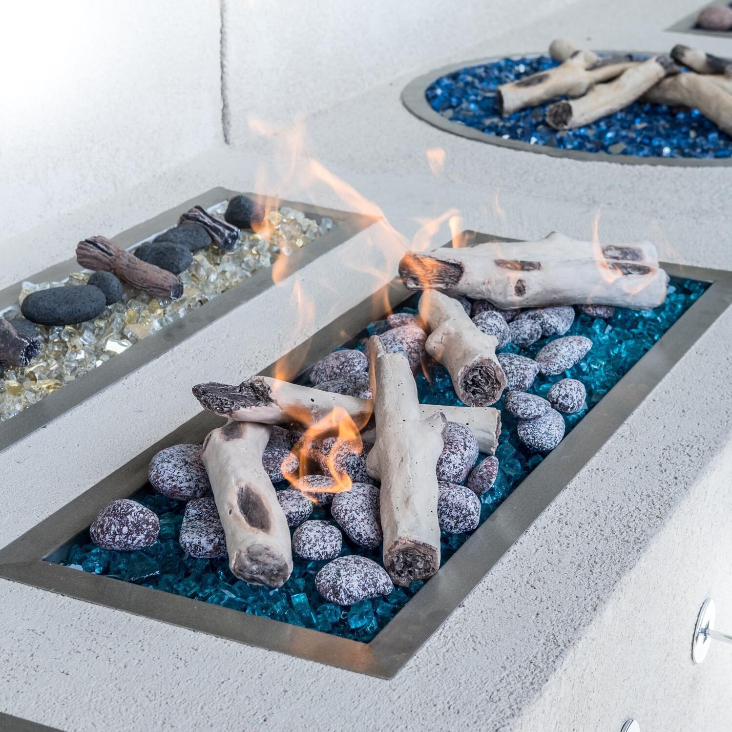  BBQGuys Signature Series Rectangular Drop-In Pan W/ H-Burner - In Use - Shown W/ Fire Pit Media Decor (Sold Separately) thumbnail