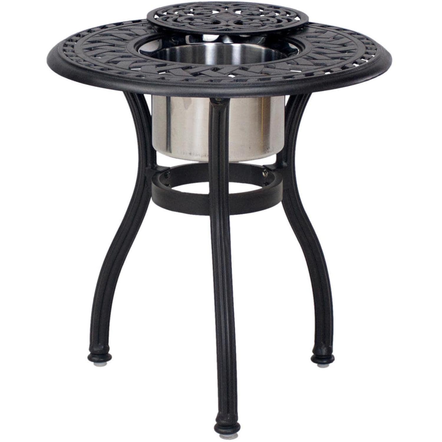 Santa Anita 3 Pc Cast Aluminum Patio Chaise Lounge Set w/ 24-in Round Ice Bucket End Table & Heather Beige Sunbrella Cushions By Darlee - Ice Bucket End Table - White Background thumbnail