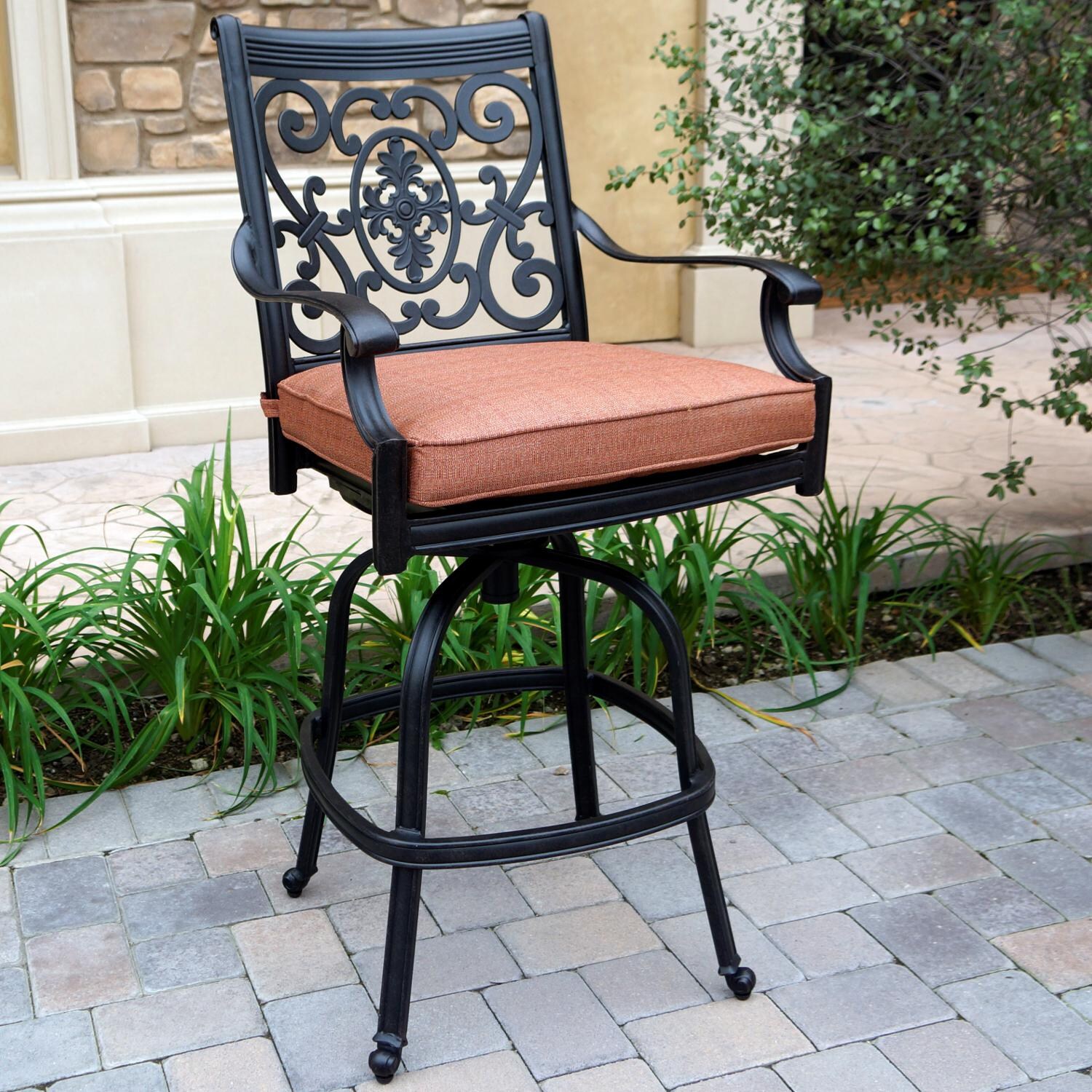 St. Cruz Cast Aluminum Patio Bar Stool W/ Spicy Chili Cushion By Darlee - On The Patio thumbnail