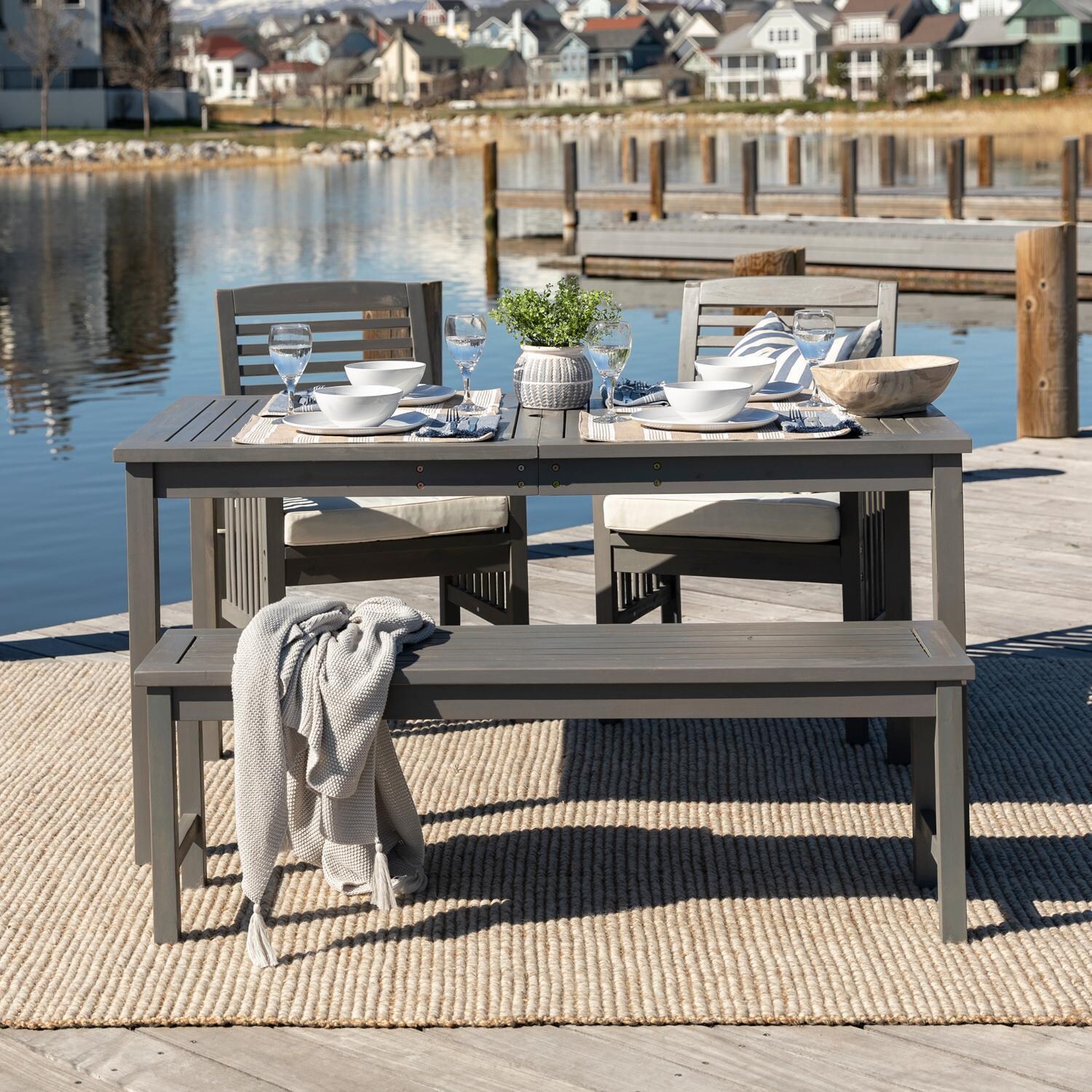 Ultimate Patio Horizon Way 4 Piece Acacia Patio Dining Set W/ 60 X 32 Inch - Rectangular - Table - Gray Wash thumbnail