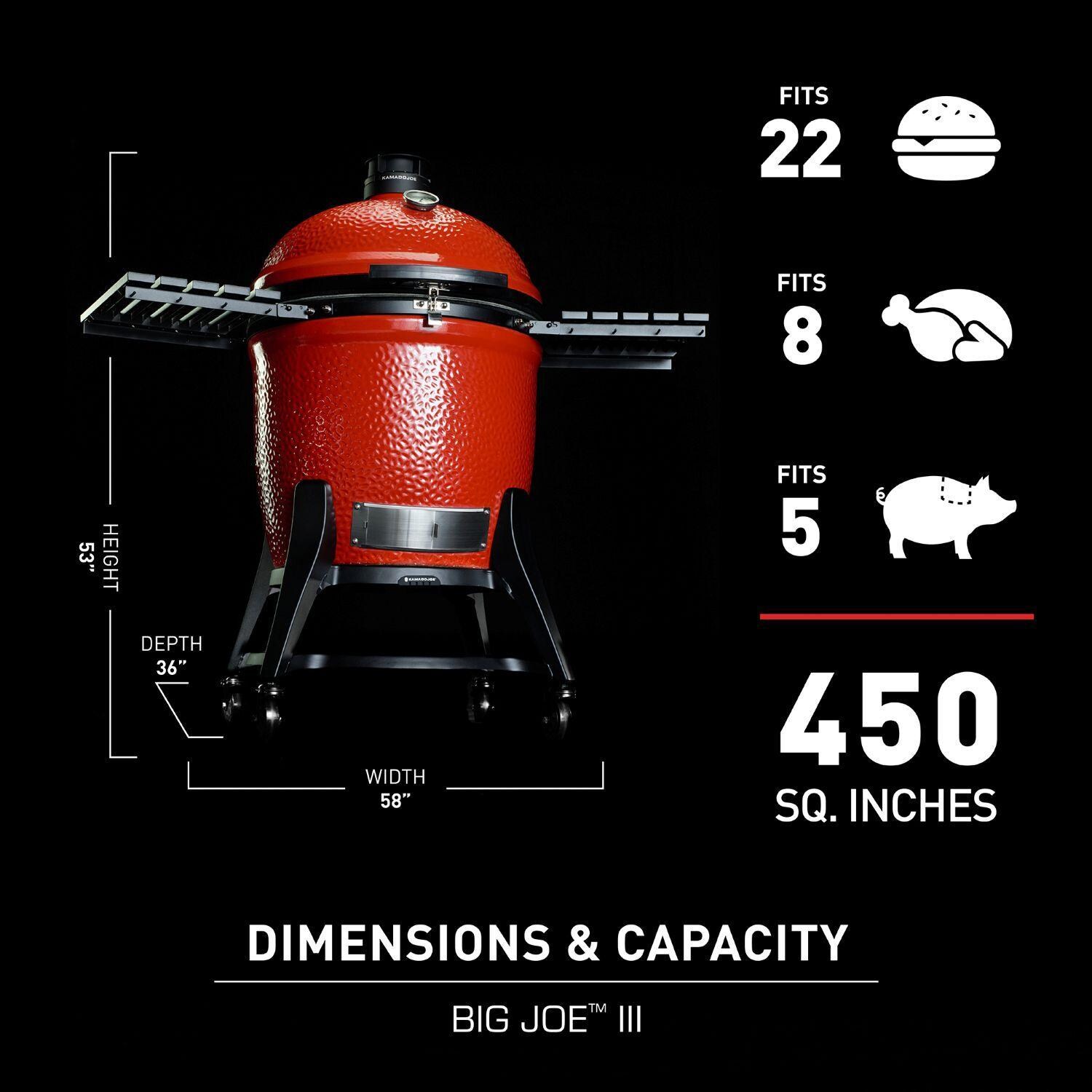 Kamado Joe Big Joe III 24-in Ceramic Kamado Grill Bundle - Dimensions - Dimensional