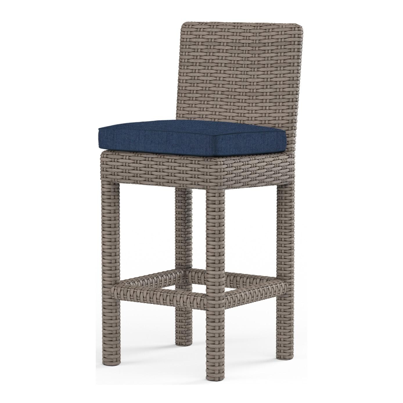 Coronado Wicker Counter Height Bar Stool in Driftwood/Spectrum Indigo by Sunset West - White Background thumbnail