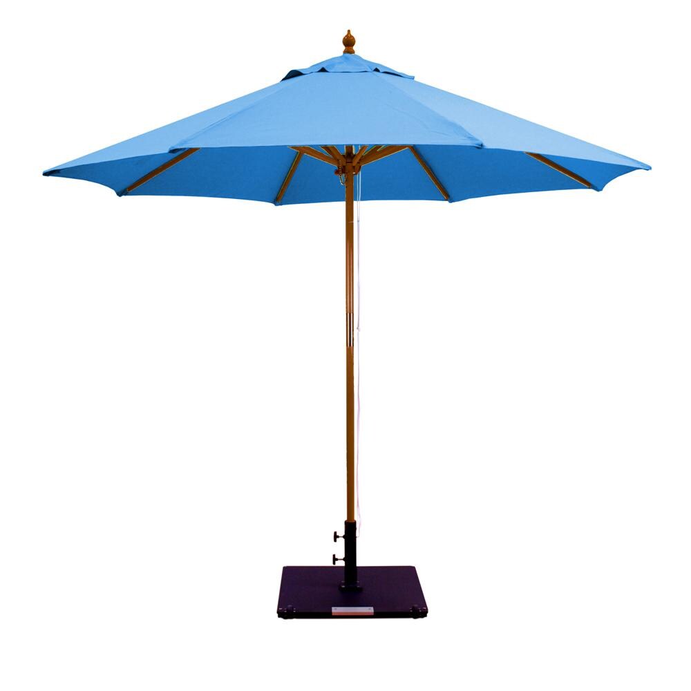 Galtech 9 Ft. Octagonal Hardwood Patio Market Umbrella W/ Pulley - Dark Wood W/ Sunbrella Canvas Pacific Blue Canopy