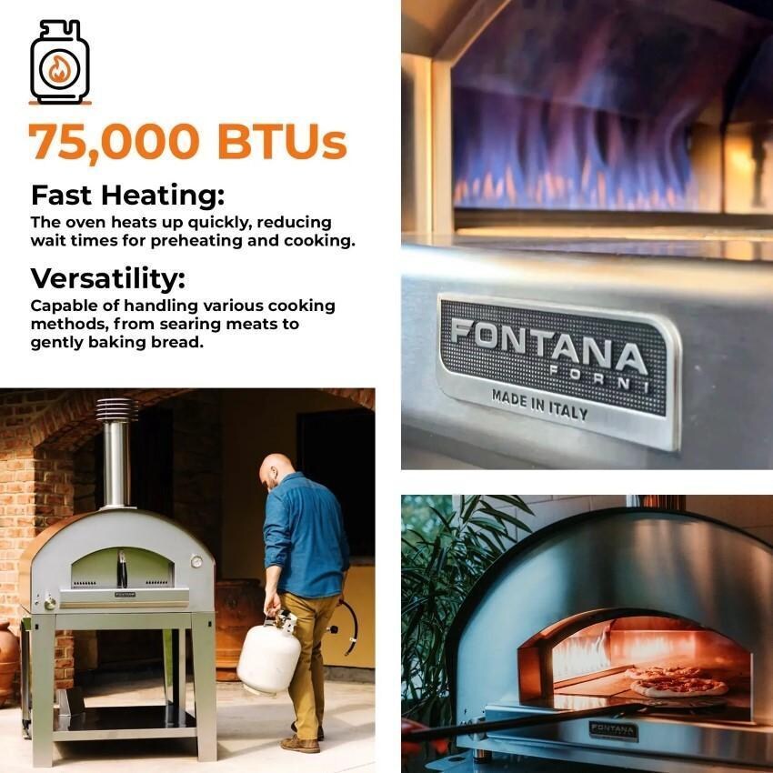 Fontana Forni FTROM-H-S + FTCART-XL Roma Hybrid Pizza Oven on Cart - Stainless Steel - 75,000 BTUs thumbnail