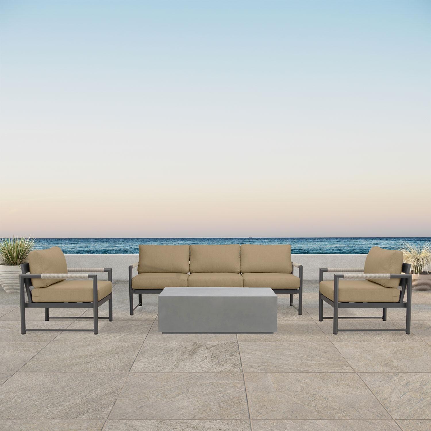 Lakeview AVEBAY-SL-PG-SET135-HB Avenue Bay Slate/Pebble Gray 4 Pc Sofa Set - Harvest Beige - On Patio - Lifestyle thumbnail
