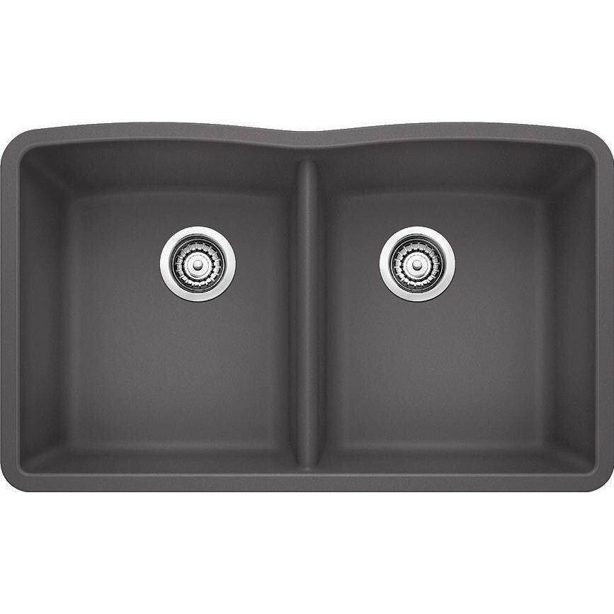 Blanco Diamond 32 X 19 Silgranit II Equal Double Bowl Undermount Sink - Cinder - 441470 thumbnail