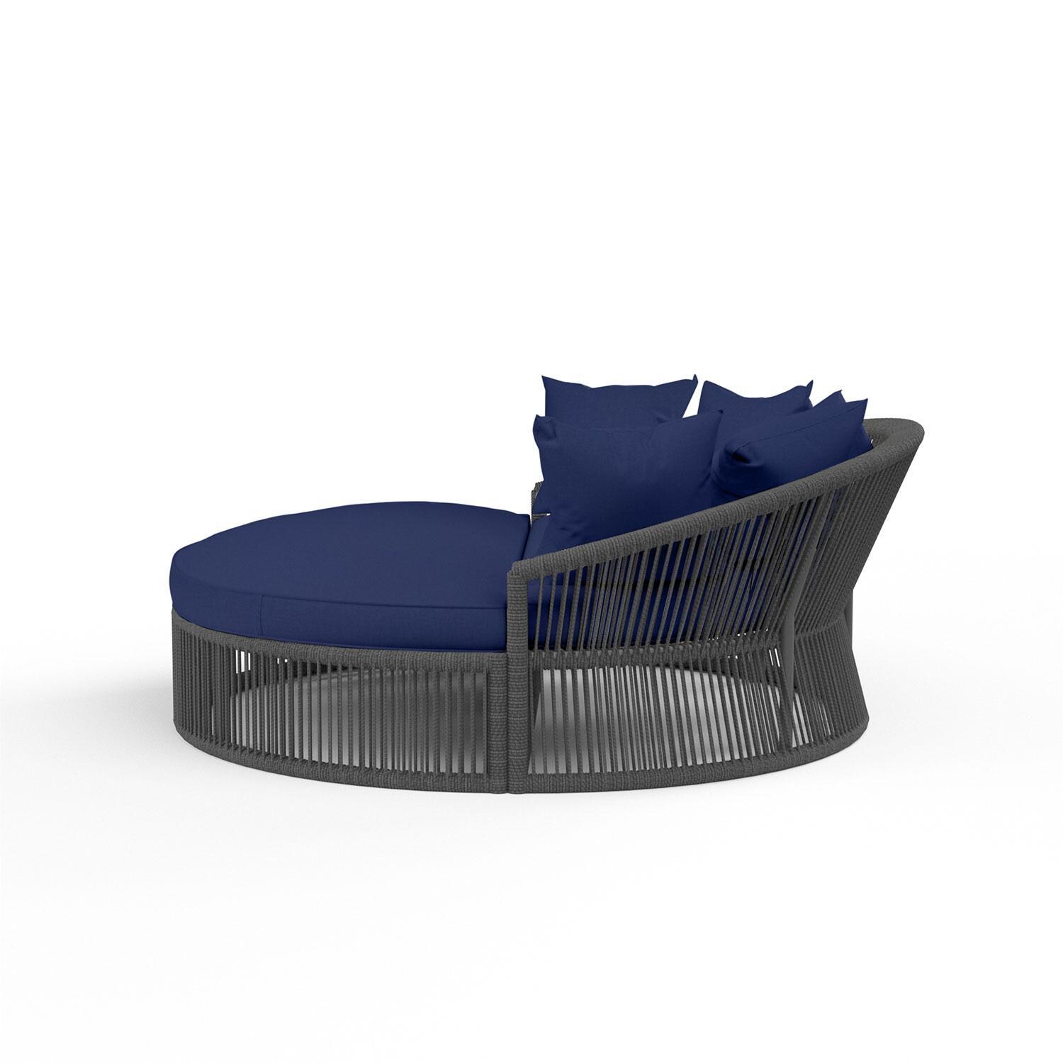 Milano Aluminum & Olefin Rope Patio Daybed in Echo Midnight w/ Self Welt By Sunset West - Side View - White Background thumbnail