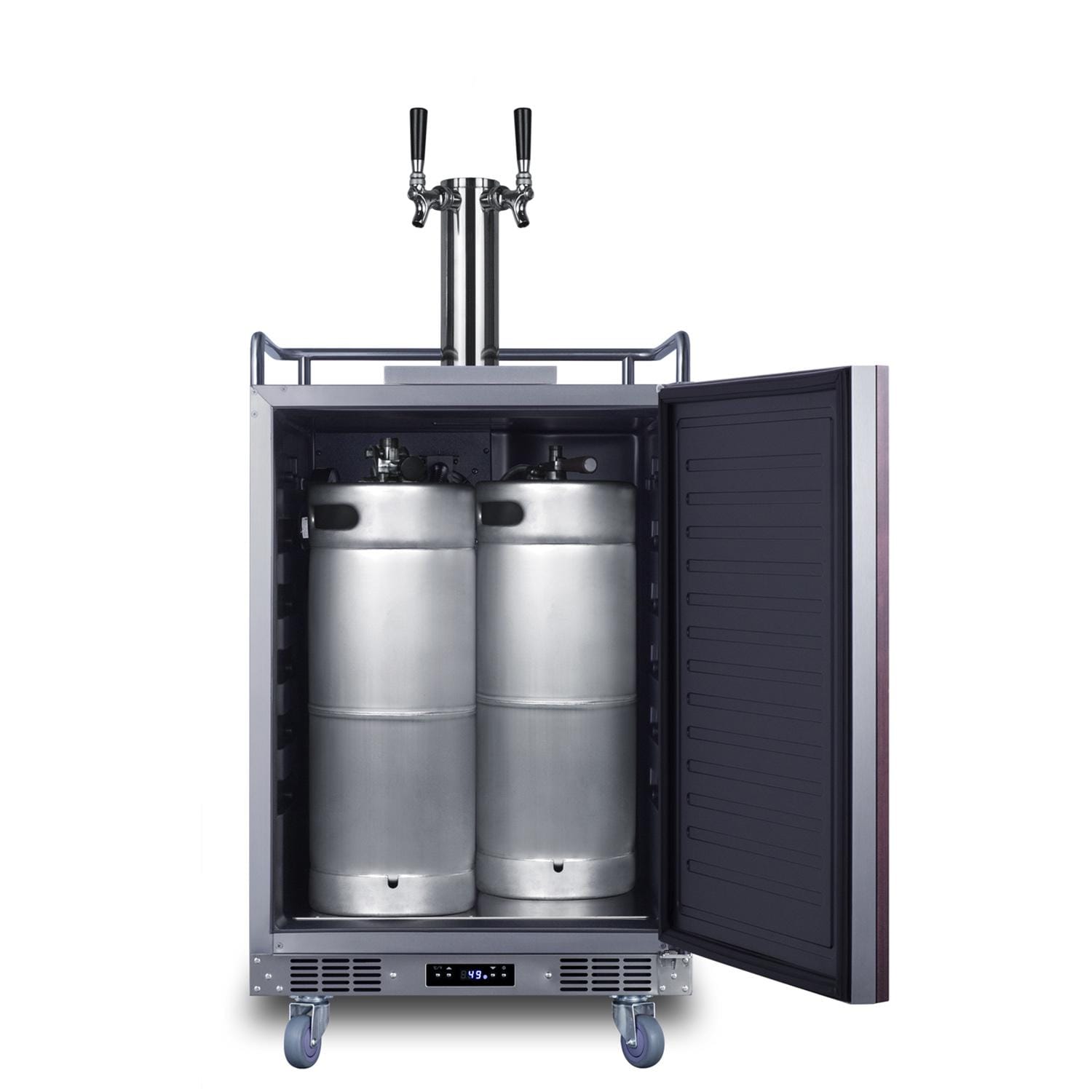 Summit SBC682PNRTWIN 24-Inch 5.6 Cu. Ft. Built-In Kegerator - Custom Panel - Door Open On Casters Full thumbnail