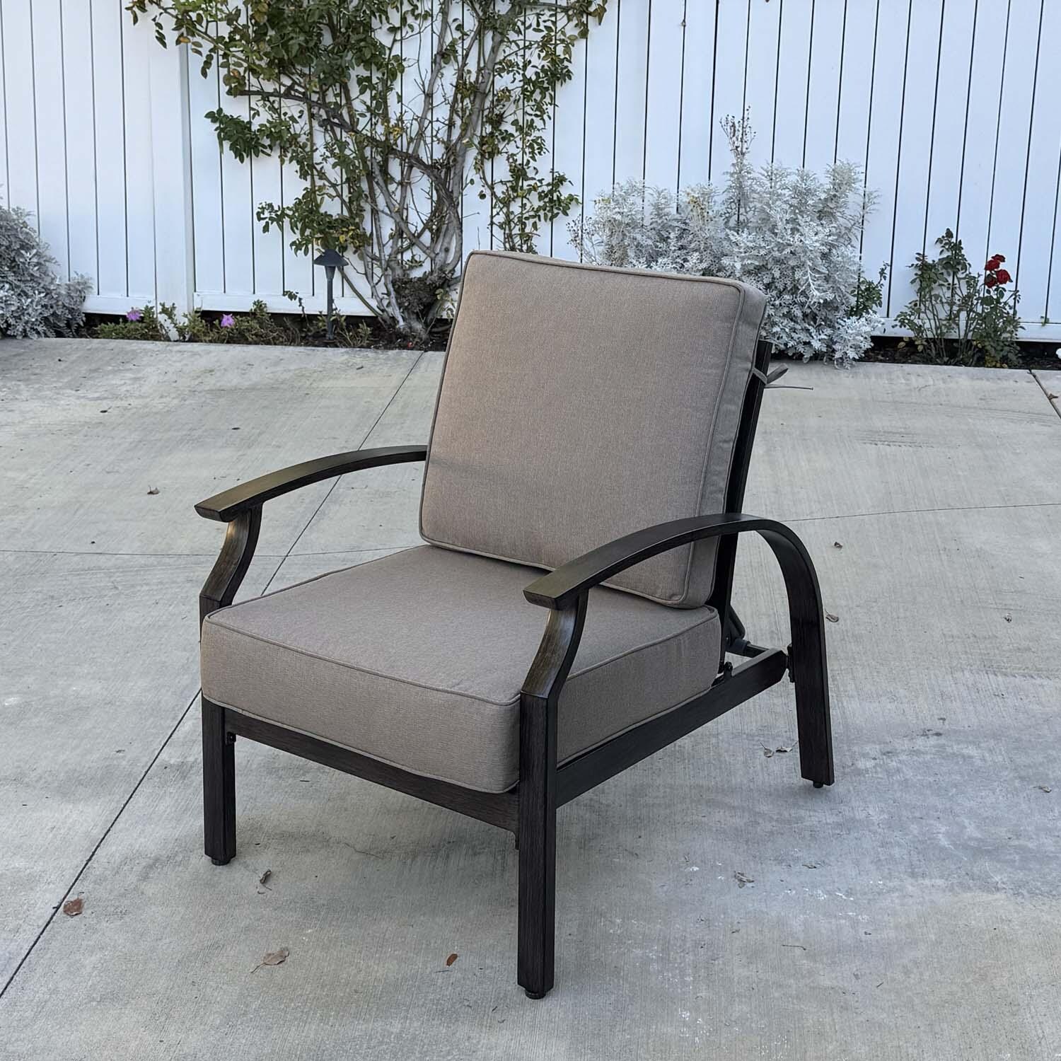 Atlantis Aluminum 2 Pc Club Chair Set w/ Adjustable Backrest in Walnut/Beige by Darlee - Angled - Lifestyle thumbnail