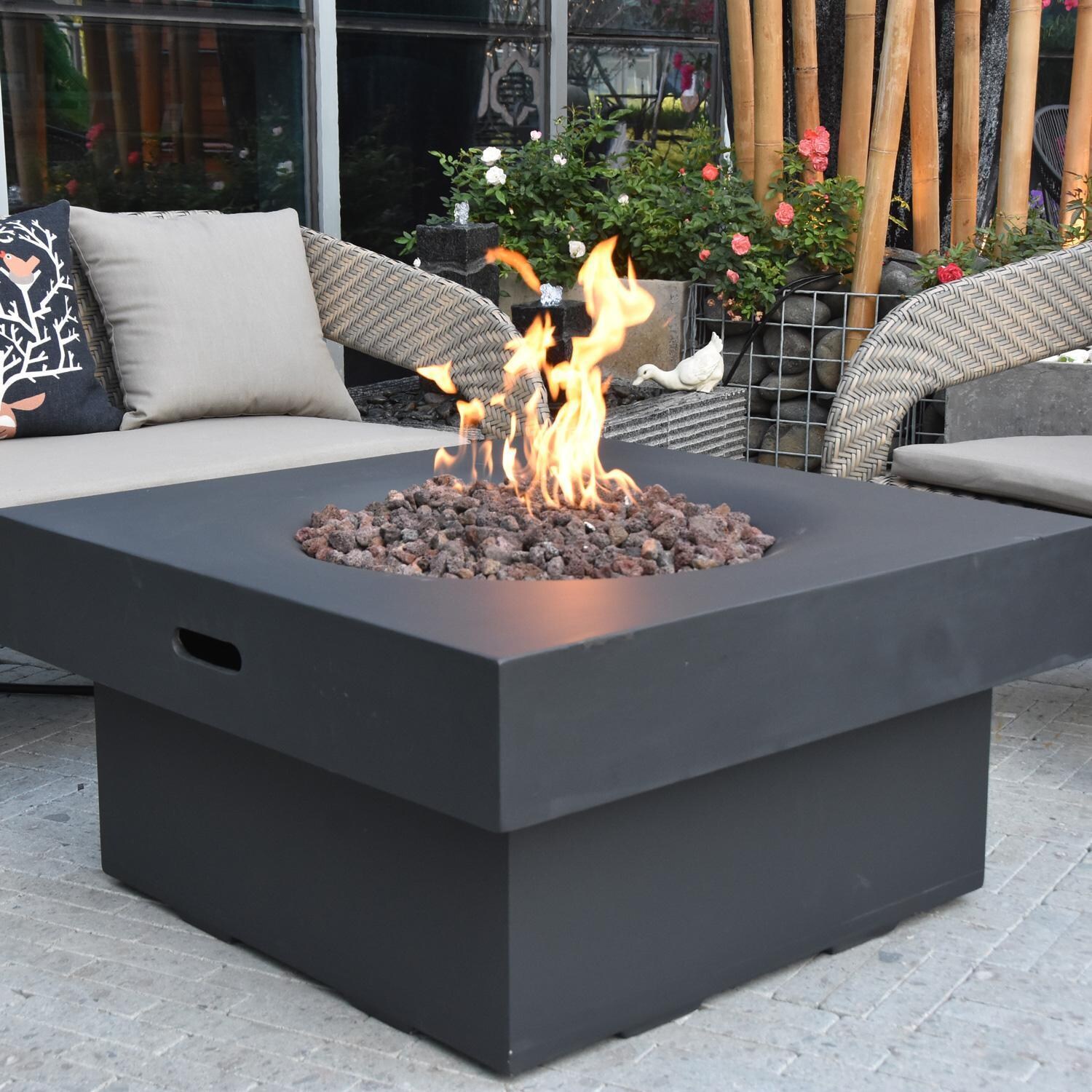 Elementi OFG141LG-LP Branford 34-Inch Square Propane Fire Pit Table - Outside (Shown in Black) - Lifestyle thumbnail