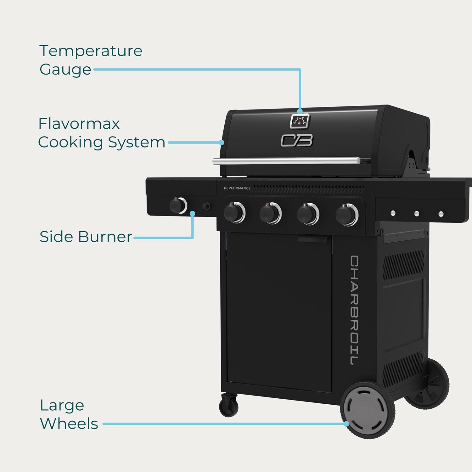 Charbroil 463348525 Performance Series 4-Burner Propane Grill Cabinet W/ Side Burner - Black - Features - Detail thumbnail