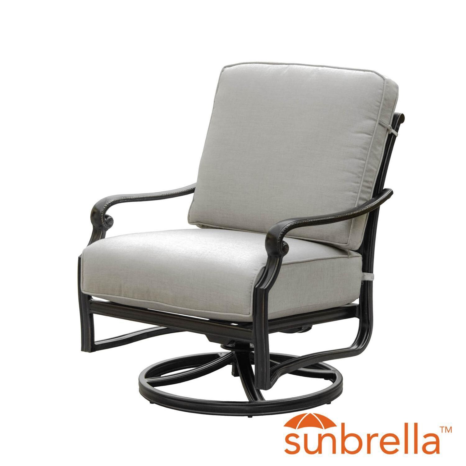 Du Monde Cast Aluminum Outdoor Swivel Rocker Club Chair W/ Sunbrella Cast Silver Cushions By Lakeview Outdoor Designs thumbnail