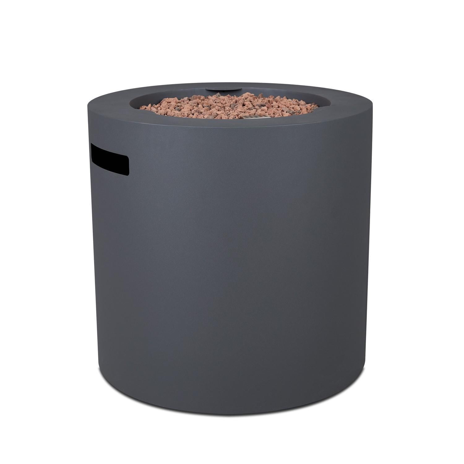 Elysian 24 Inch Round Steel Propane Fire Pit Table in Weathered Slate by Lakeview - Side View - White Background thumbnail