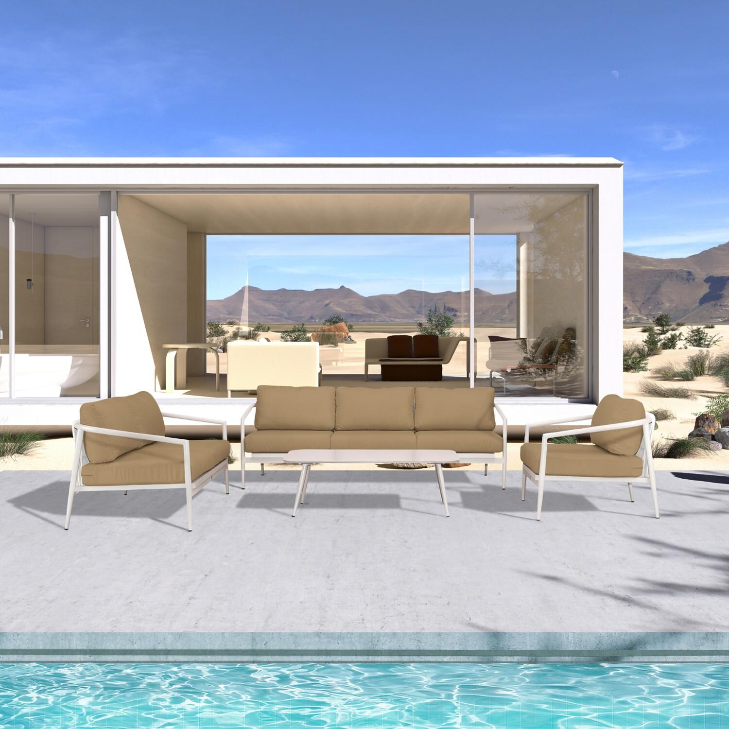 Midnight Cove 4 Pc Aluminum Seating Set w/ Sofa & Loveseat in Urban Stone/Heather Beige by Lakeview Outdoor Designs