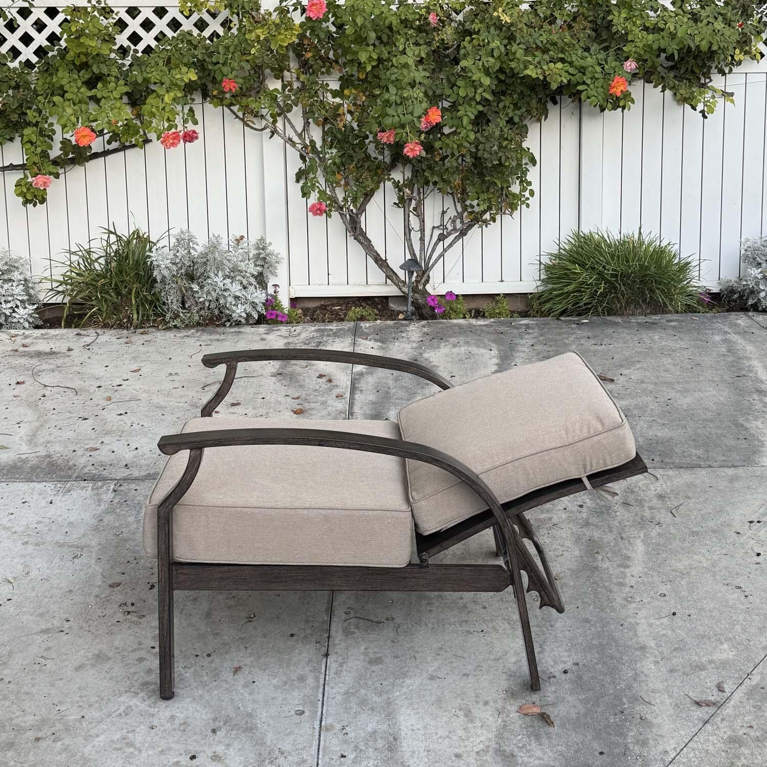 Atlantis Aluminum 2 Pc Club Chair Set w/ Adjustable Backrest in Walnut/Beige by Darlee - Reclined - Detail thumbnail