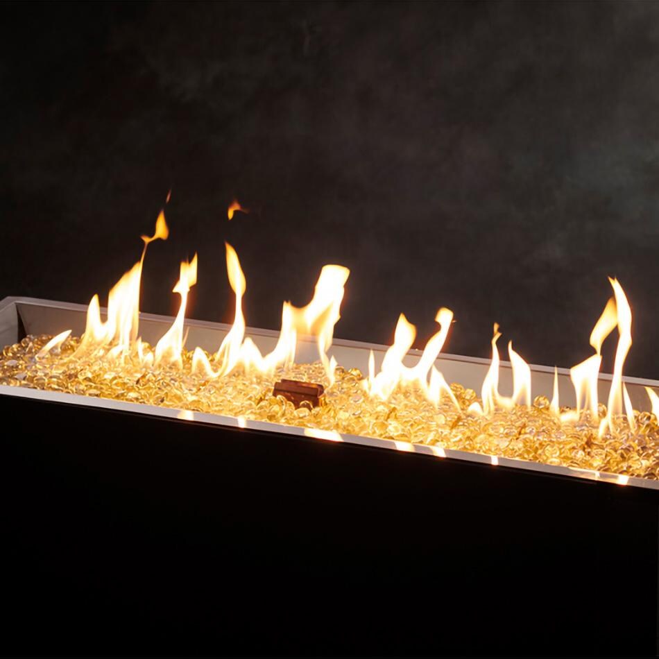The Outdoor GreatRoom Company CFP1242DSING Crystal Fire Plus 42 Inch Drop-In Linear 80,000 BTU Natural Gas Fire Pit Burner Kit w/ Direct Spark Ignition - Stainless Steel - Low Flame - Detail