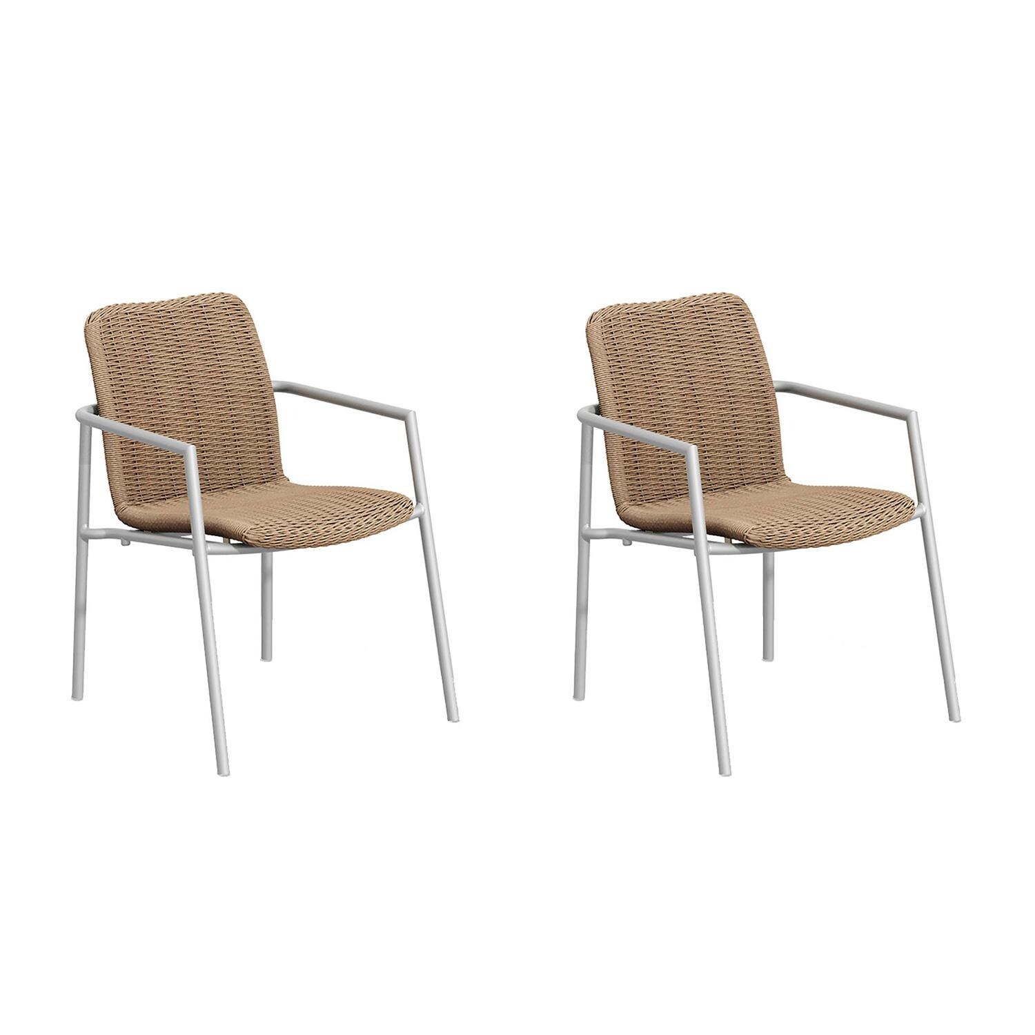 Orso 2 Pc Wicker & Aluminum Dining Arm Chair in Flint/Sand By Oxford Garden
