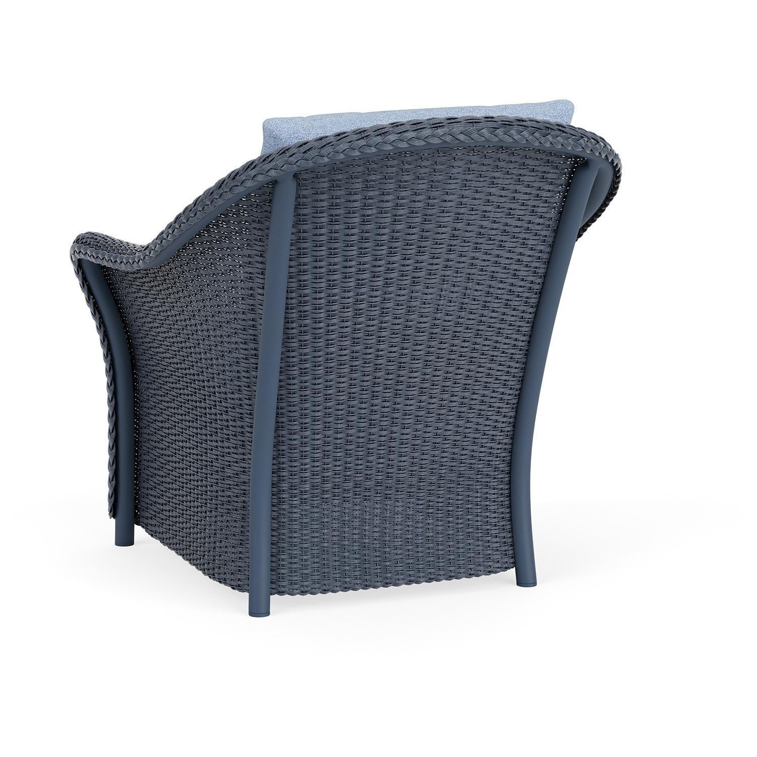 Lloyd Flanders Weekend Retreat Lounge Chair in Denim Blue Finish W/ Demo Skyway Fabric - Back Left thumbnail