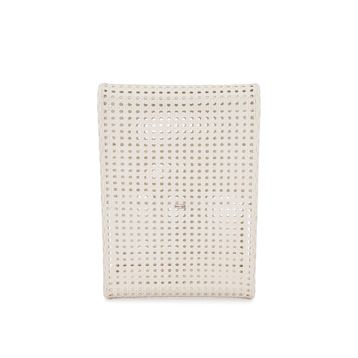 Teak + Table Breeze Wicker Patio Armless Club Chair in Off-White Cane - Back - White Background thumbnail