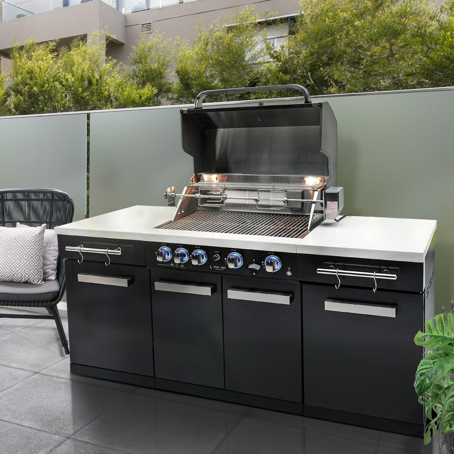Mont Alpi - MA-957 - Propane Gas Grill Island - Black Stainless Steel - On the Patio - Lifestyle