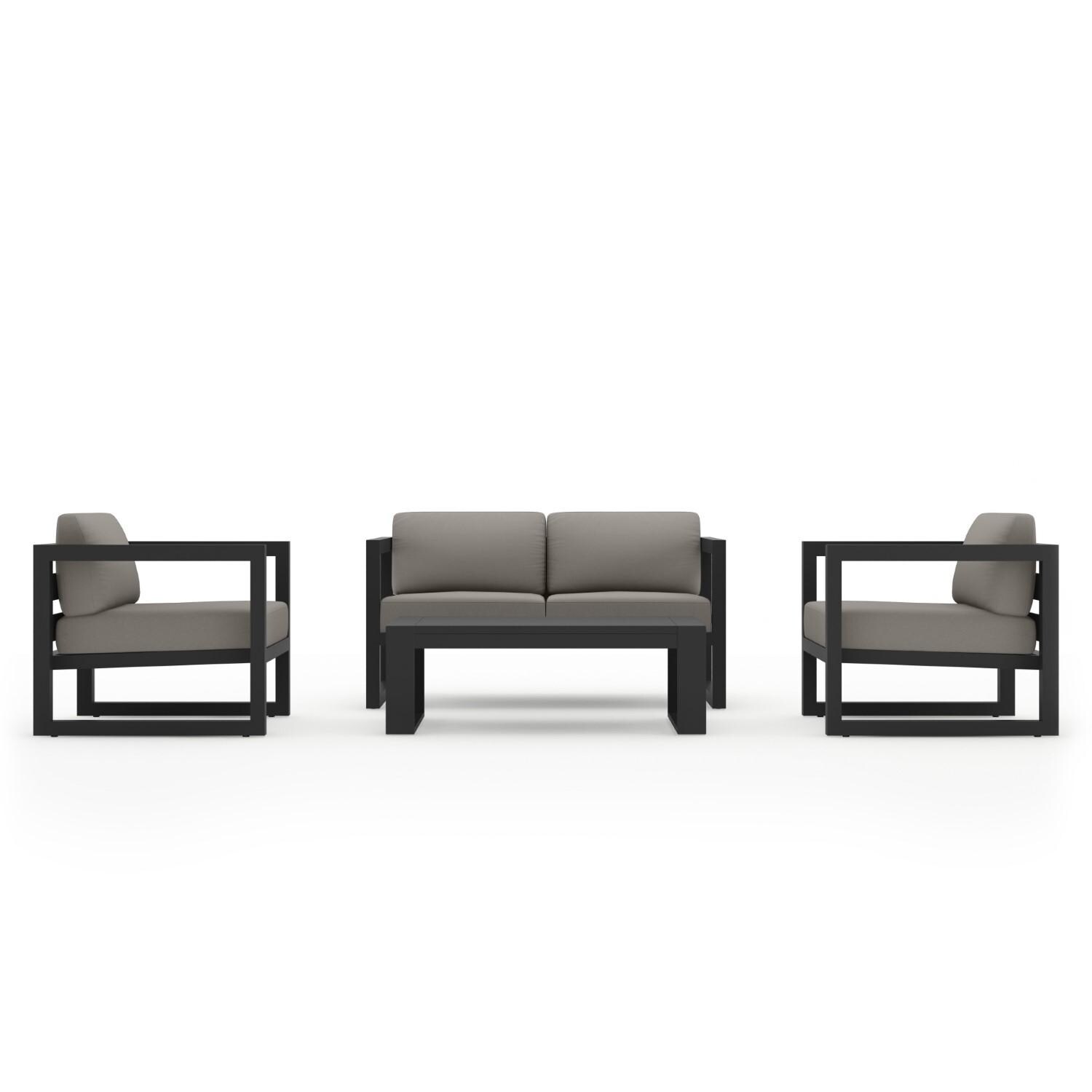 Misty Cove 4 Pc Aluminum Loveseat Set in Slate W/ Canvas Charcoal Cushions By Lakeview - Front - White Background thumbnail