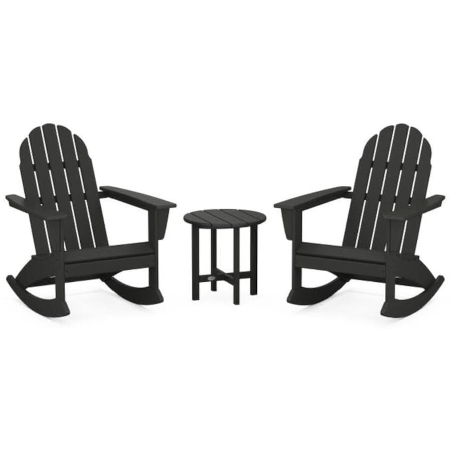 POLYWOOD Vineyard 3 Pc Recycled Plastic Adirondack Rocking Chair Set in Black by - PWS408-1-BL