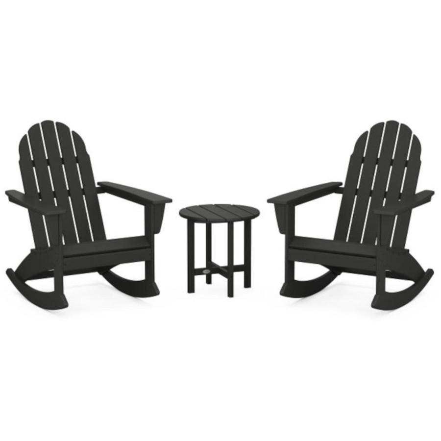 POLYWOOD PWS408-1-BL Vineyard 3-Piece Adirondack Rocking Chair Set in Black thumbnail