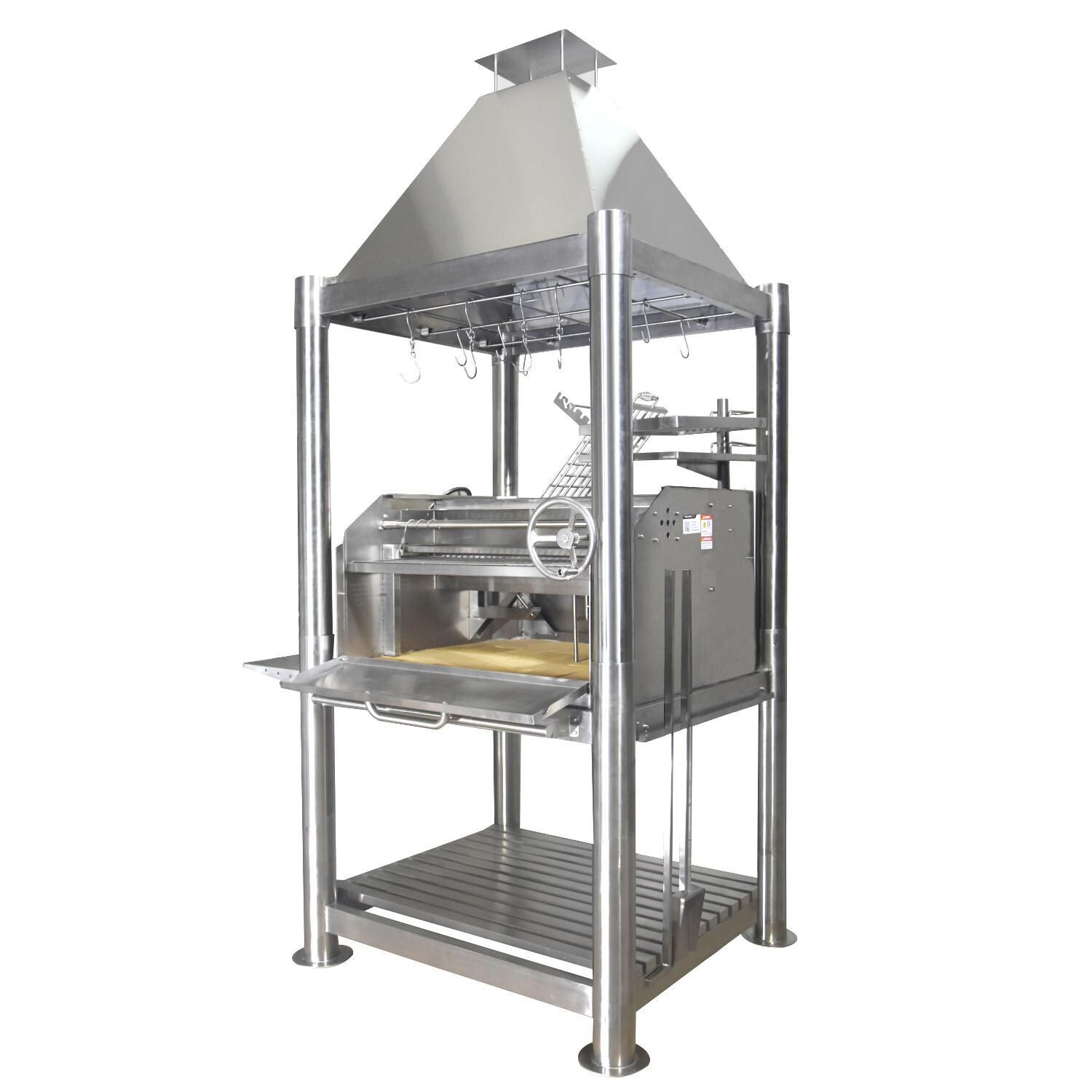 Tagwood BBQ02SS BBQ Silver Bullet All Stainless Steel Argentine Wood Fire & Charcoal Grill - Angled View From Right thumbnail