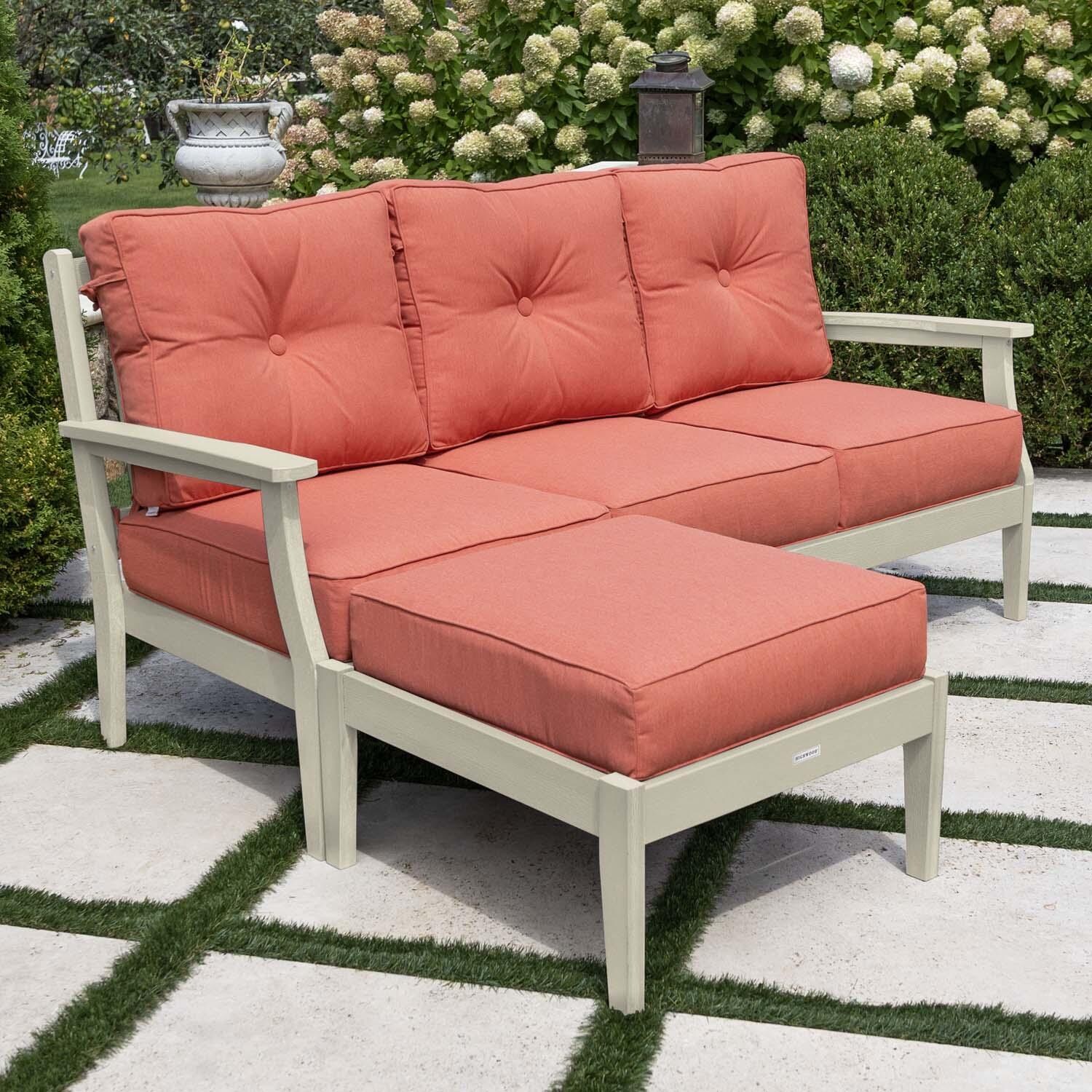 Blushing Bay 2 Pc Recycled Plastic Seating Set in Canvas Persimmon/Whitewash by Lakeview Outdoor Designs - Angled View - Lifestyle thumbnail