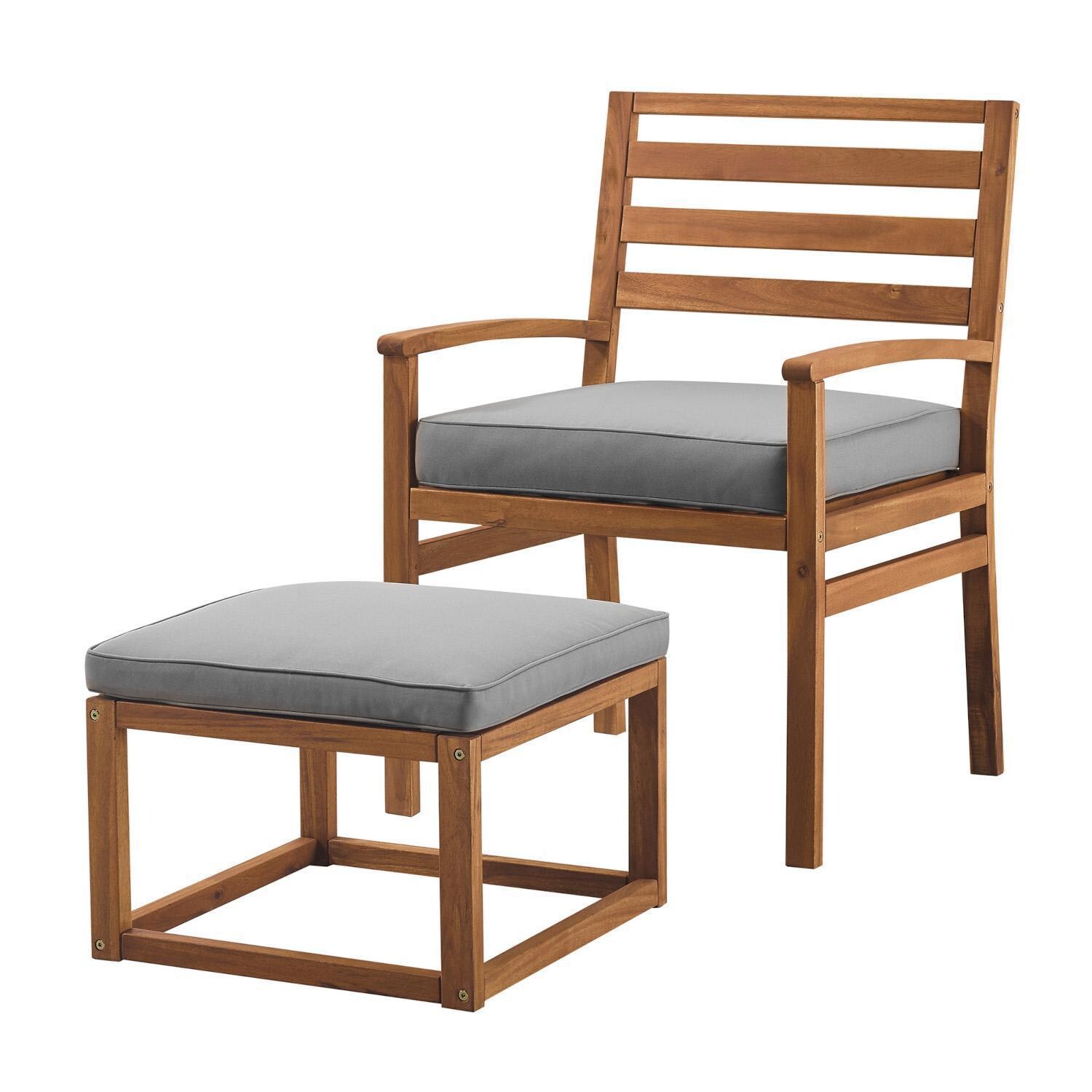 Ultimate Patio Crewview 2 Piece Acacia Patio Conversation Set W/ 19 Inch Square Ottoman - - Brown/Gray - Angled Left thumbnail