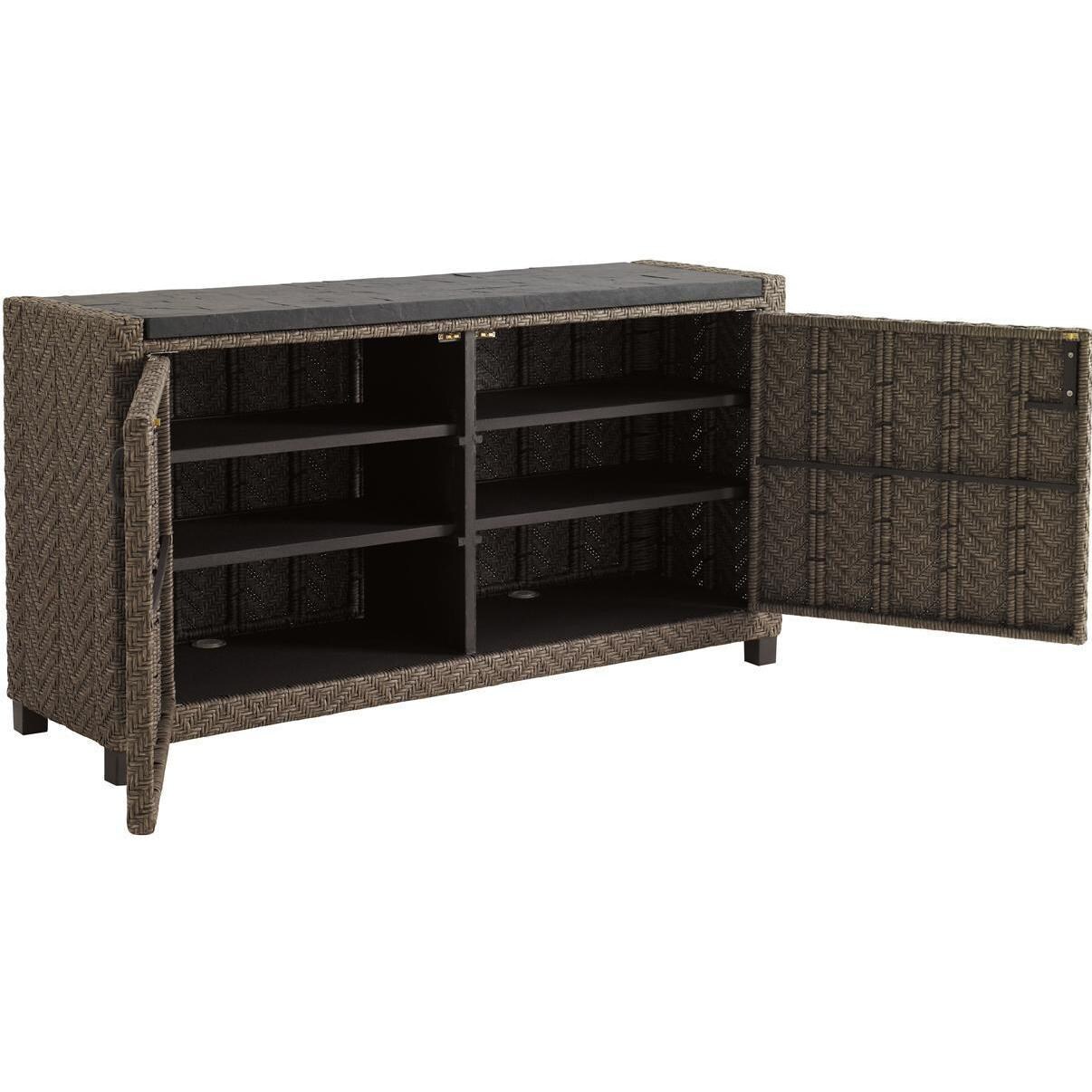 Tommy Bahama 3230-966 Blue Olive Wicker Patio Buffet Table w/ Weatherstone Top - Open thumbnail