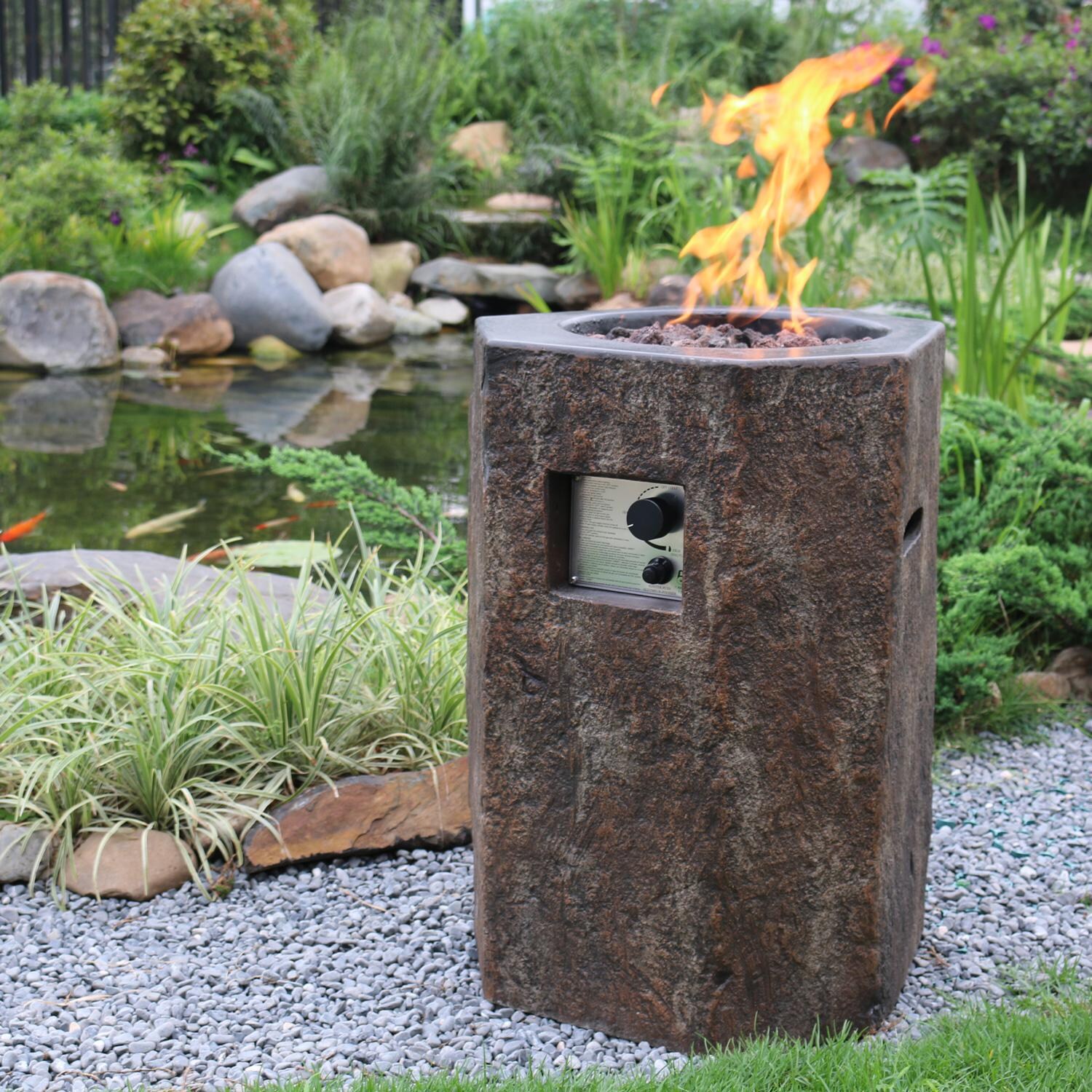 Modeno Basalt 20 Inch Other GFRC Propane Fire Urn in Brown by Elementi
