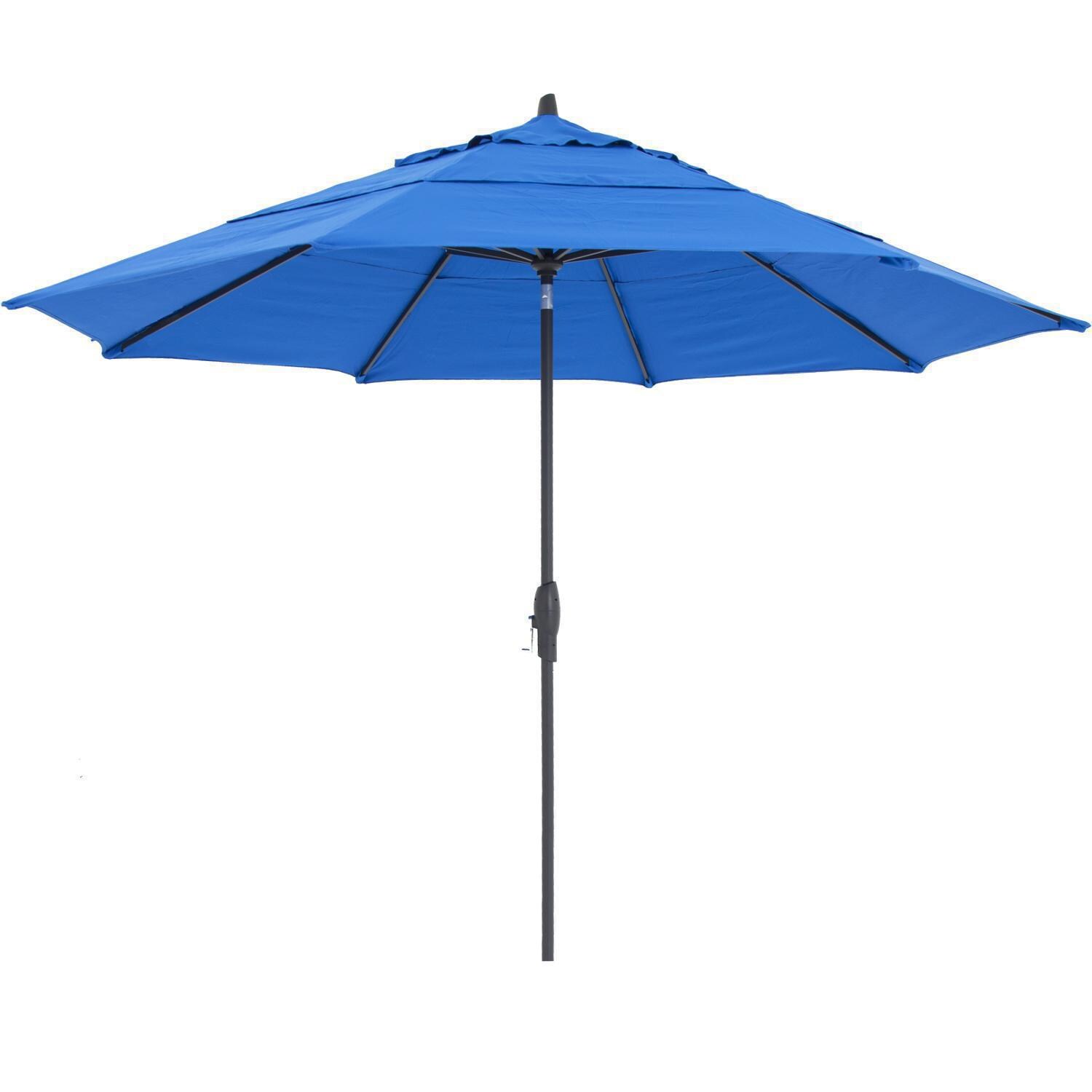 11 Ft. Octagonal Aluminum Auto Tilt Patio Umbrella W/ Crank Lift & Double Vent By BBQGuys - Black Frame / Sunbrella Pacific Blue Canopy
