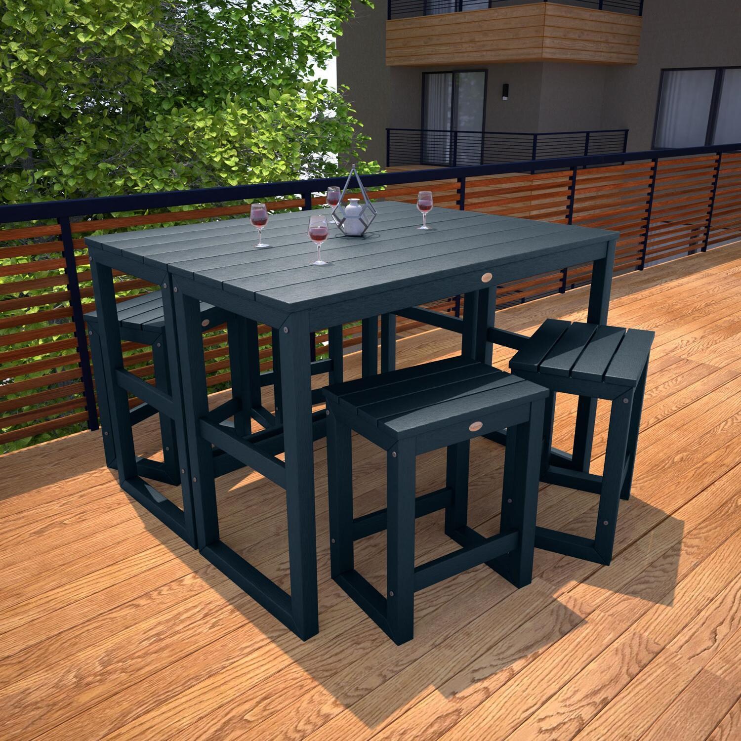 Lakeview Audubon 6 Pc Recycled Plastic Counter Height Balcony Dining Bar Set in Federal Blue - On Patio - Square - Lifestyle thumbnail