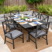 Audubon 7 Piece Aluminum Patio Dining Set W/ 72 X 42 Inch Rectangular Table & Sunbrella Canvas Charcoal Cushions By Lakeview Outdoor Designs