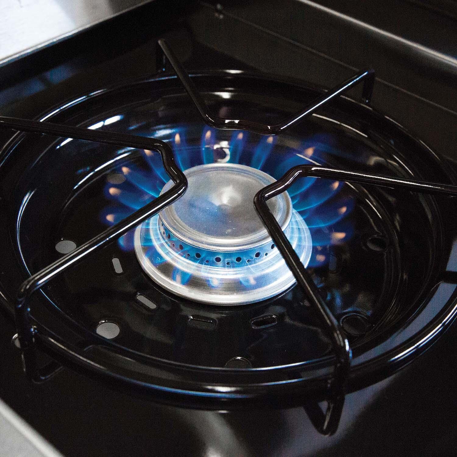 Broil King 946884 23 1/2 Inch Signet 390 Propane Gas Grill - Burner Lit - Detail thumbnail