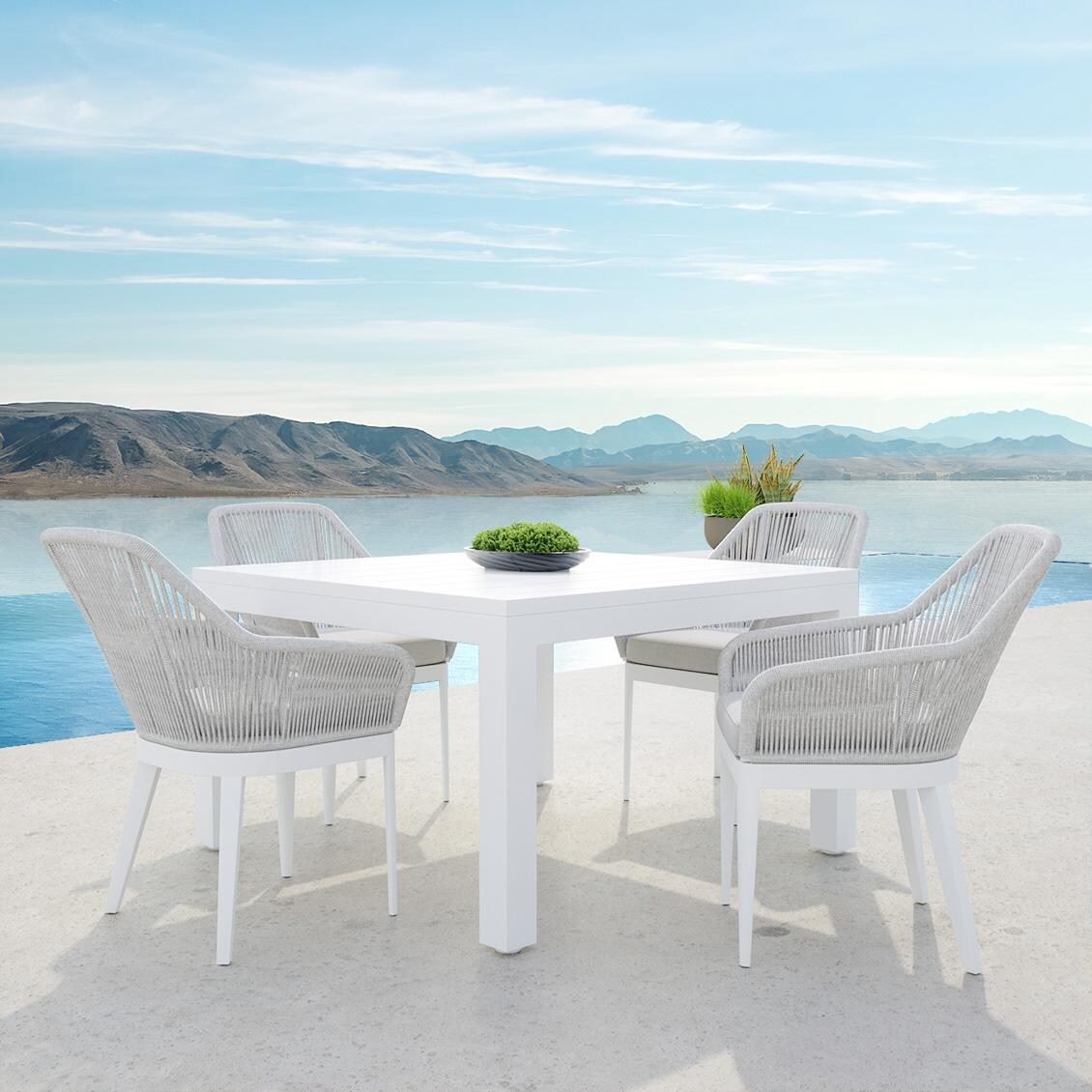 Sunset West - 4801-T48 - Newport 48-Inch Square Aluminum Patio Dining Table - Shown w/set (Not included) - Lifestyle thumbnail