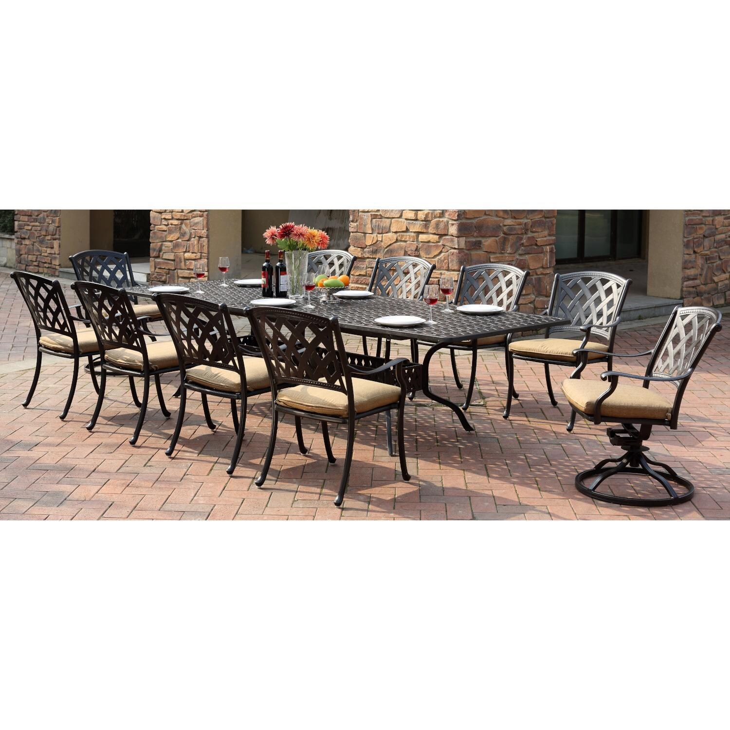 Darlee 201630-11PC-30LE Ocean View 11 Piece Cast Aluminum Patio Dining Set W/ 92 X 42 Inch Rectangular Extension Table & Sesame Cushions - Lifestyle thumbnail
