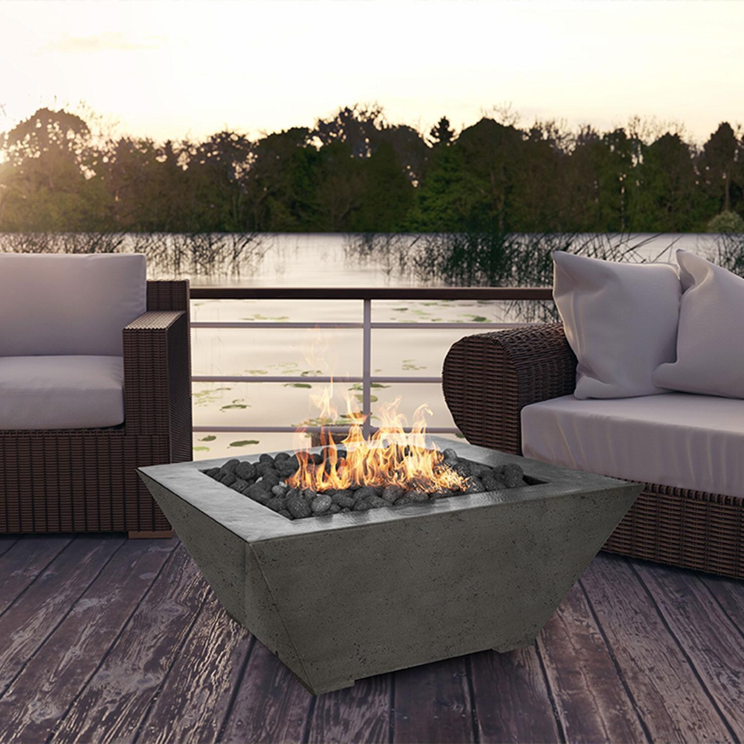 Lombard 30-in Square Glass Fiber Reinforced Concrete Natural Gas Fire Bowl in Gray by Prism Hardscapes - Lifestyle thumbnail