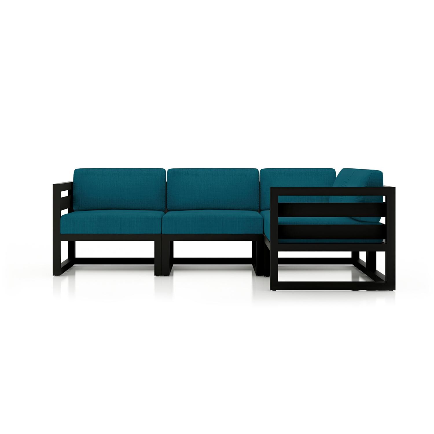 Lakeview MSTYCV-BK-4SEC-PC Misty Cove 4 Pc Aluminum Sectional Set in Black w/Spectrum Peacock Cushions by Lakeview Outdoor Designs - Set - White Background thumbnail