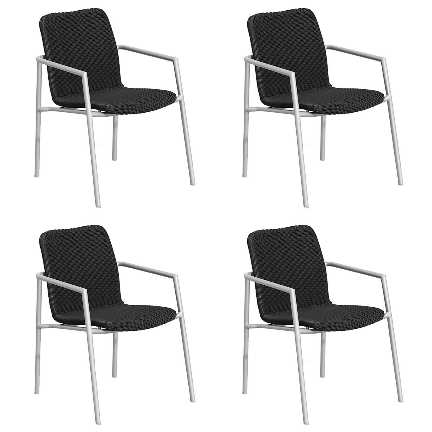 Oxford Garden Orso 4 Pc Wicker & Aluminum Dining Arm Chair in Flint/Shadow thumbnail