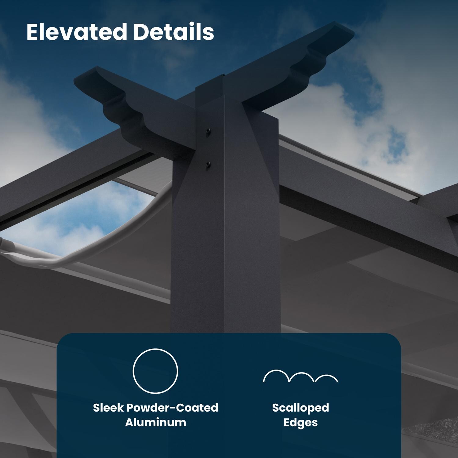 Paragon Outdoor PR16GRYG Florence 11' x 16' Gray Pergola w/ Gray Canopy - Elevated Details - Detail thumbnail