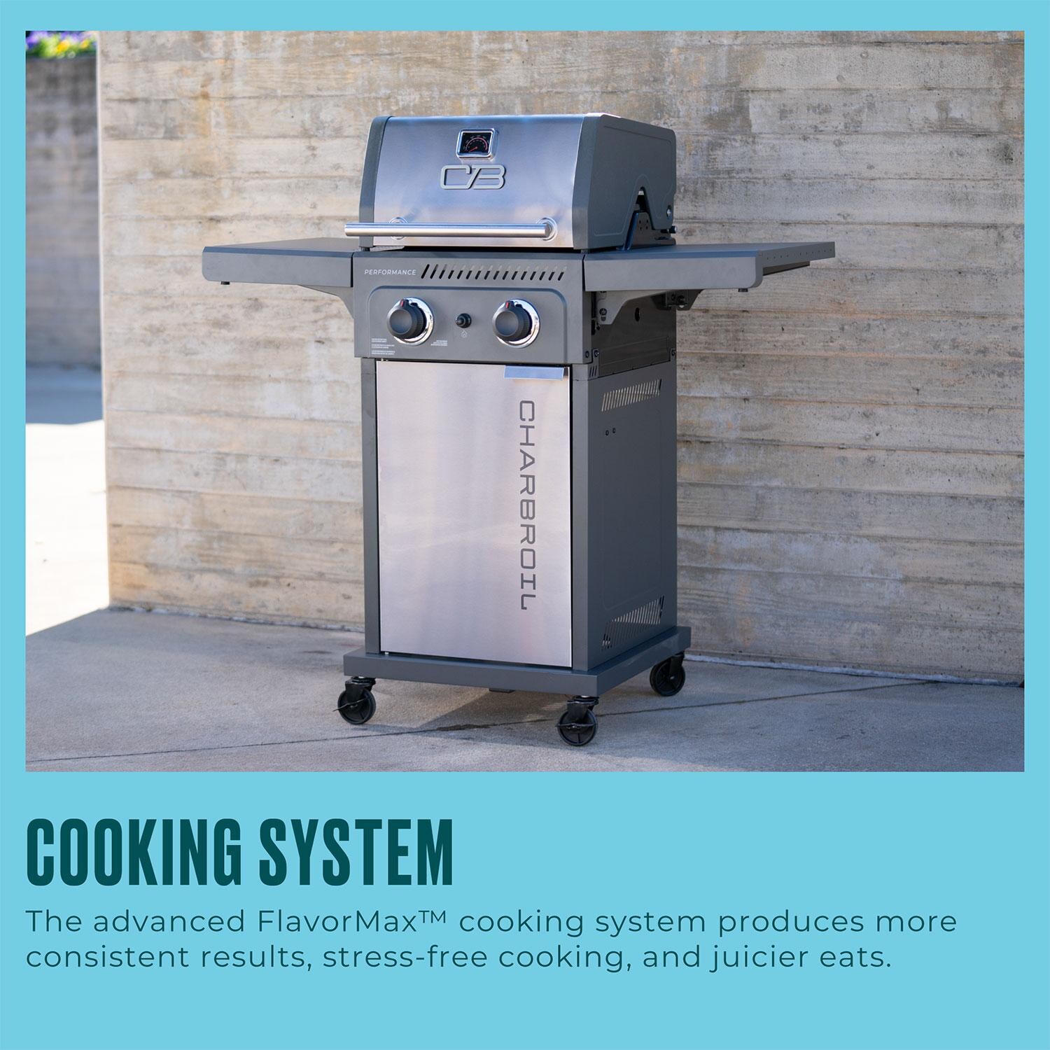 Charbroil 463663125 Performance Series 2 Burner Propane Grill Cabinet W/ Foldable Side Shelves, Grey & Stainless Steel - Cooking System - Detail thumbnail