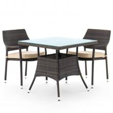 Gentilly 3 Piece Wicker Patio Bistro Set W/ 32 Inch Square Table & Sunbrella Antique Beige Cushions By Lakeview Outdoor Designs image