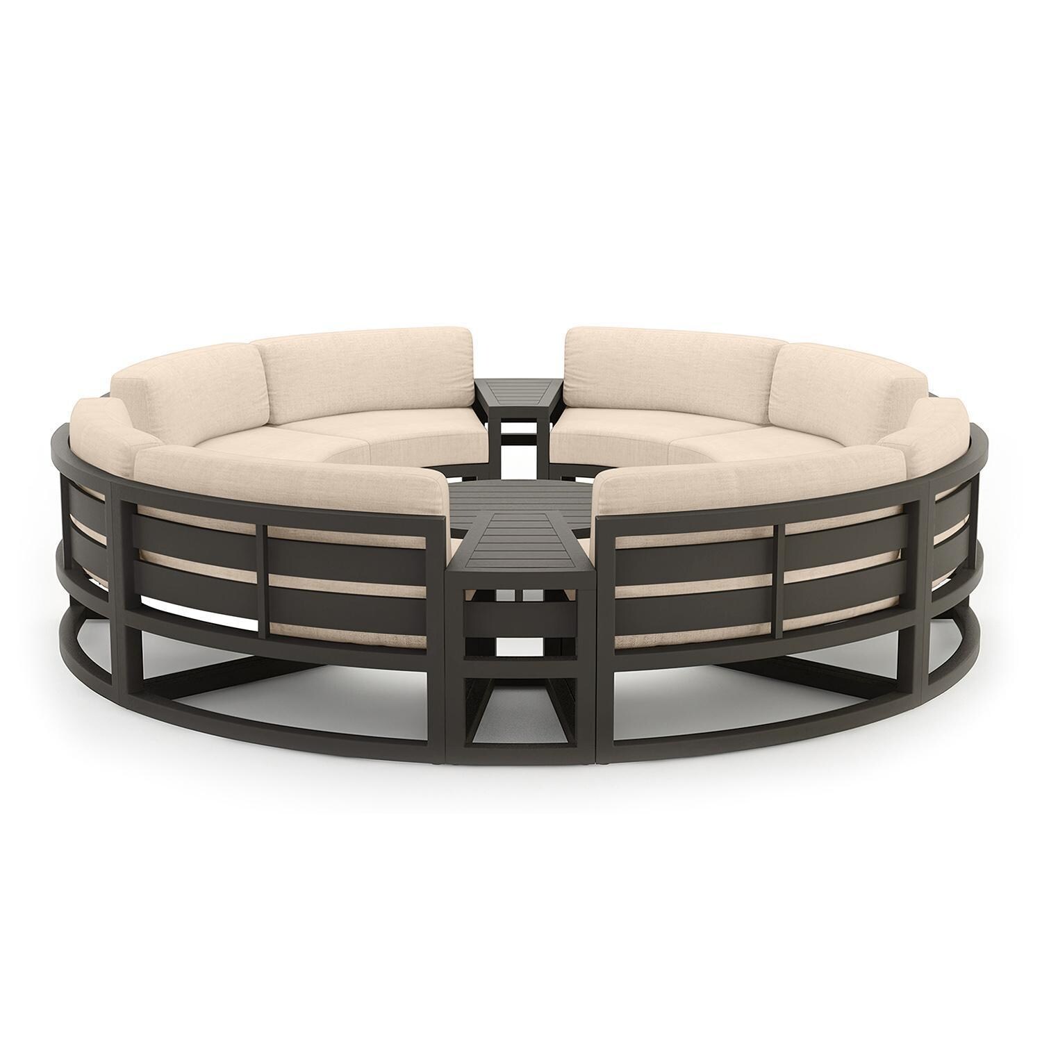 Misty Cove 7 Piece Curve Sectional Set in Slate w/Coffee Table & Canvas Flax Cushions by Lakeview - Complete Set - White Background thumbnail