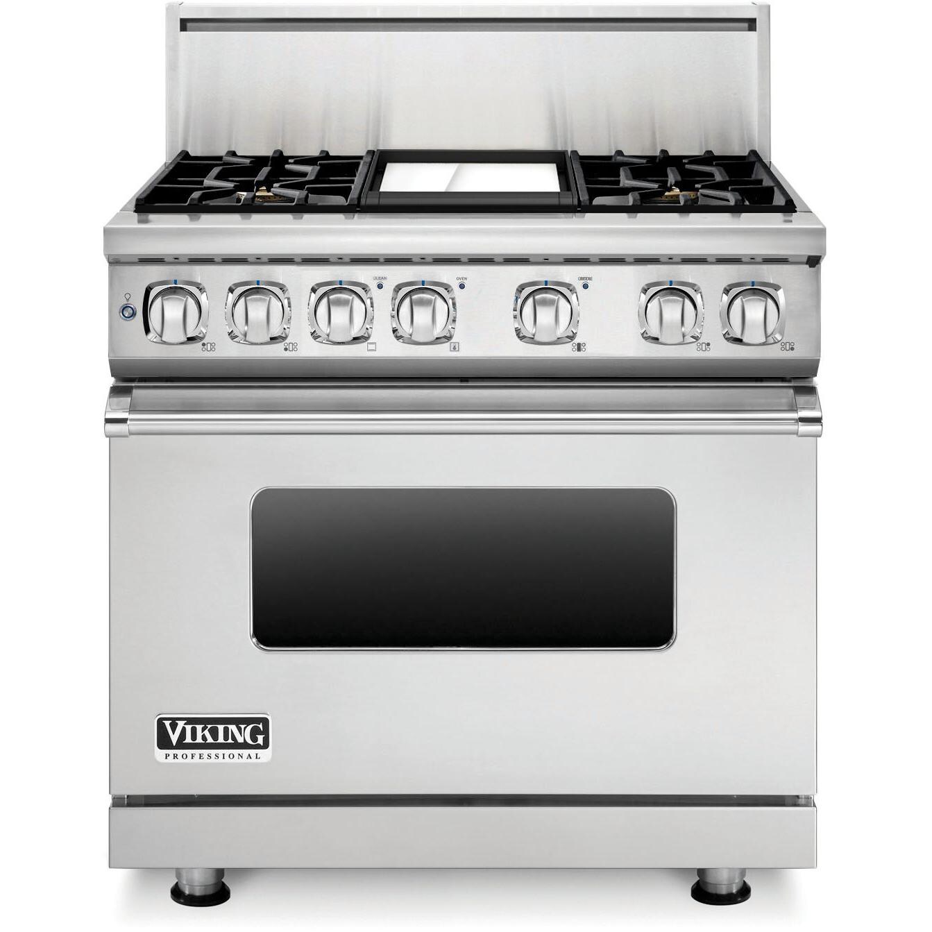 Viking Professional 7 Series 36-Inch 4 Burner Propane Gas Dual Fuel Range With Griddle - Stainless Steel - VDR7364GSSLP thumbnail