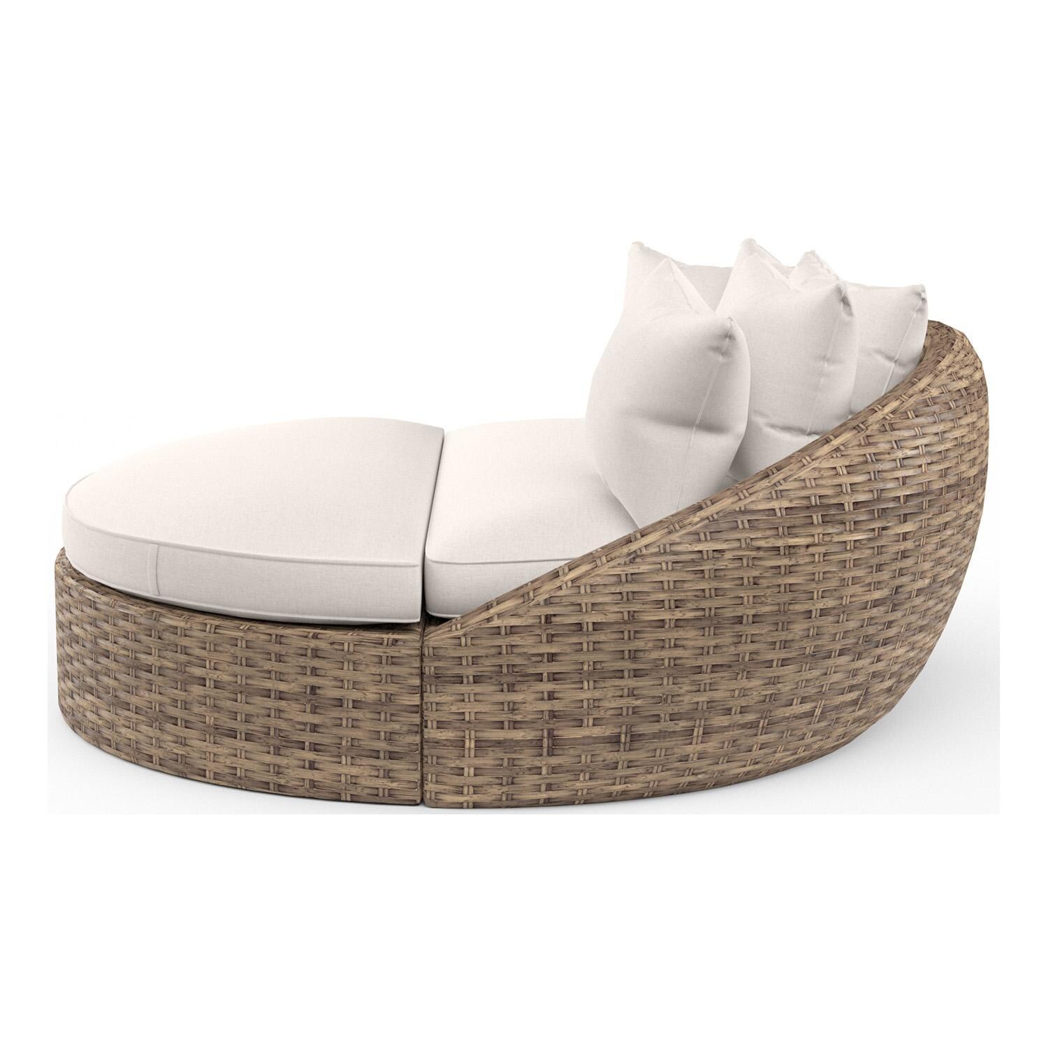 Havana Round Wicker Daybed in Tobacco/Canvas Natural by Sunset West - Side View - White Background thumbnail