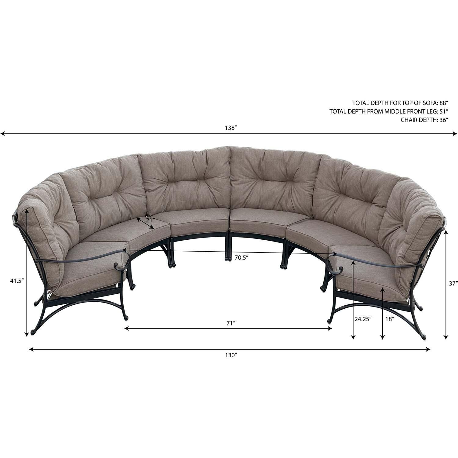 Santa Anita 6 Person Cast Aluminum Sofa in Antique Bronze/Heather Beige By Darlee - Dimensional thumbnail