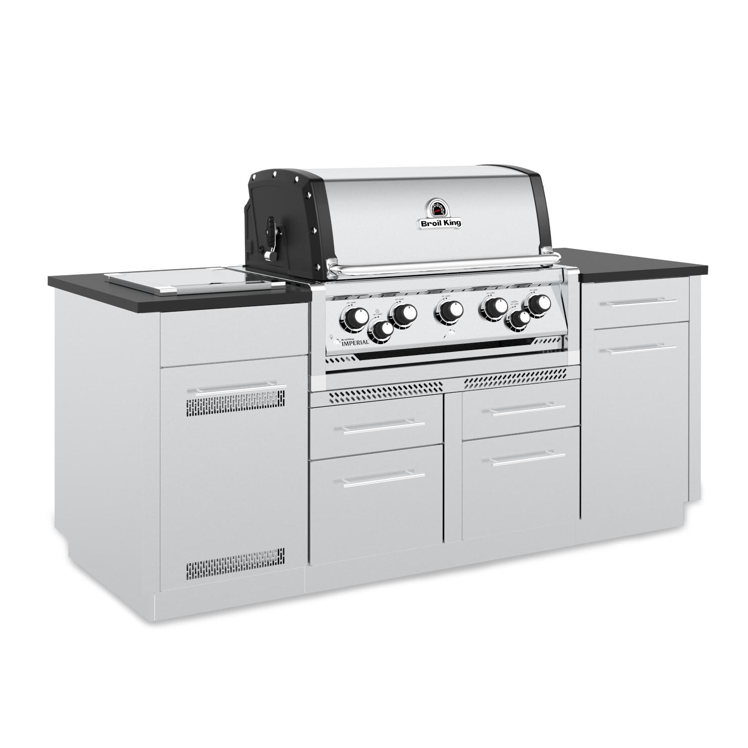 Broil King 896844 Imperial S 590i 5-Burner Propane Gas Grill Center With Rotisserie & Side Burner - Stainless Steel - Side View thumbnail