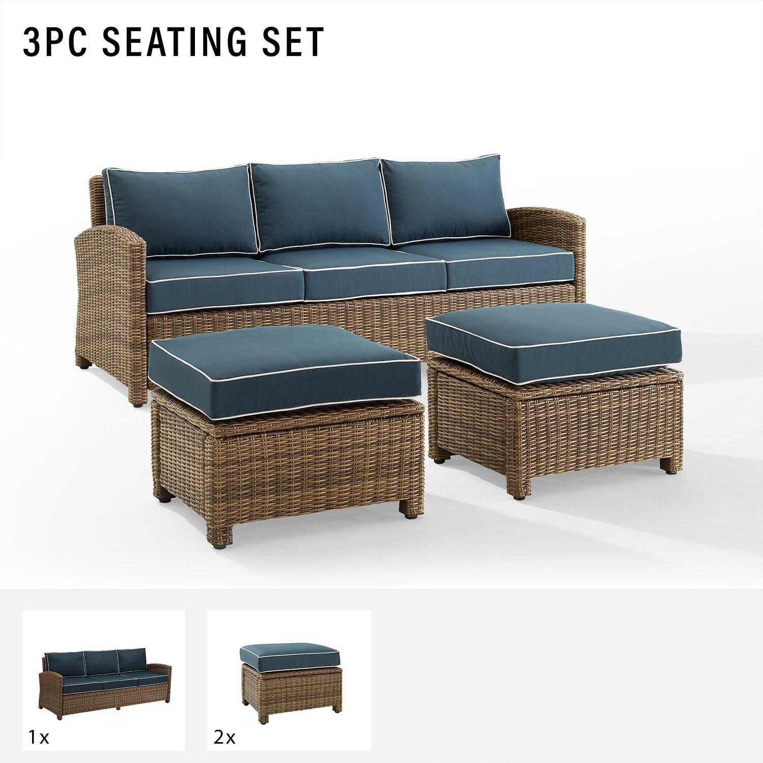 Ultimate Patio UP-92419WB-NV 3Pc Wicker Outdoor Sofa Patio Furniture Set in Navy - Included in Set (Sofa & Two Ottomans) - Diagram thumbnail